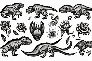 t-rex, flower, in arm tattoo idea