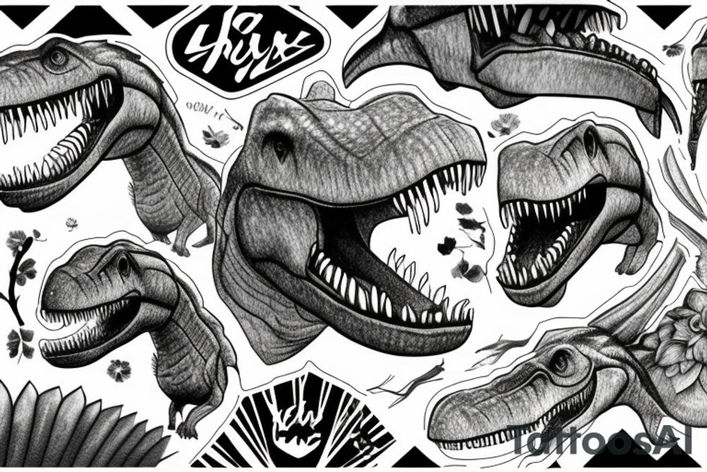 t-rex, flower, in arm tattoo idea