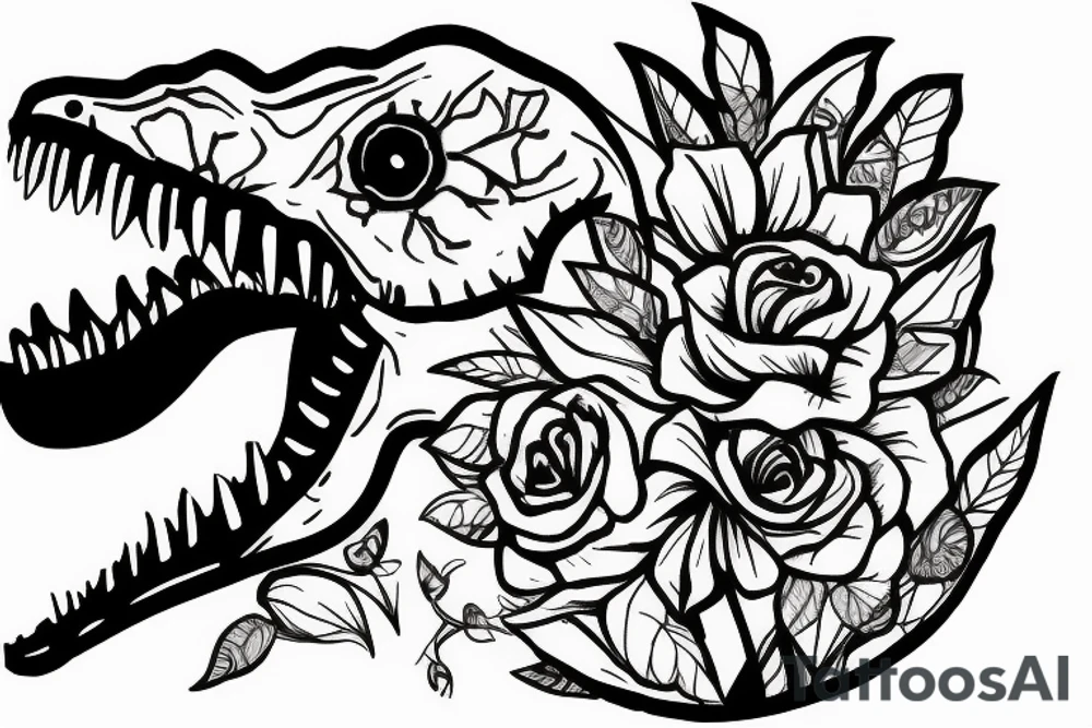 t-rex, flower, in arm tattoo idea