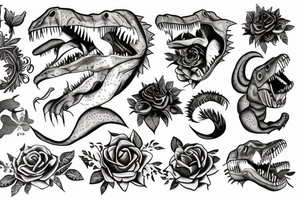 t-rex, flower, in arm tattoo idea
