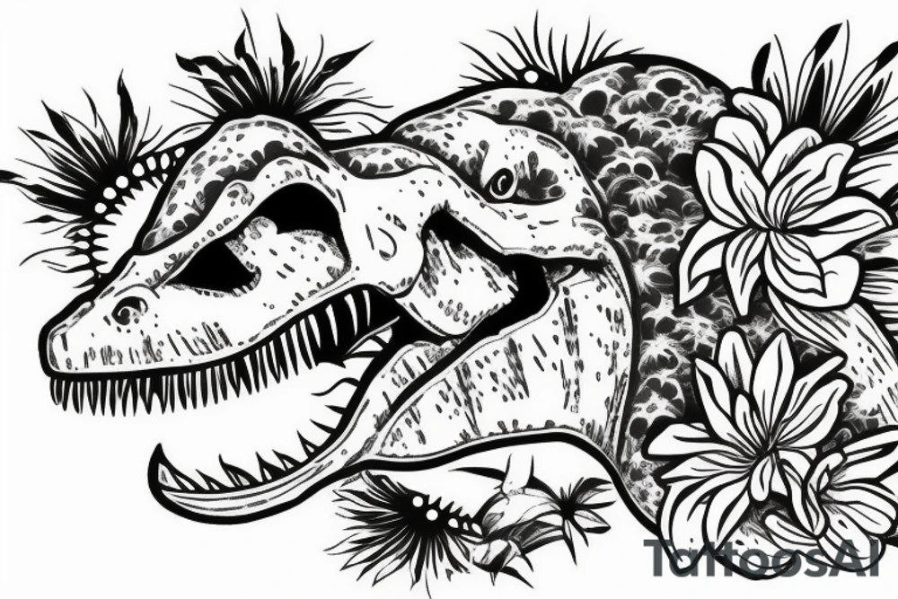 t-rex, flower, in arm tattoo idea