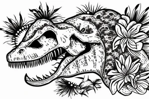 t-rex, flower, in arm tattoo idea