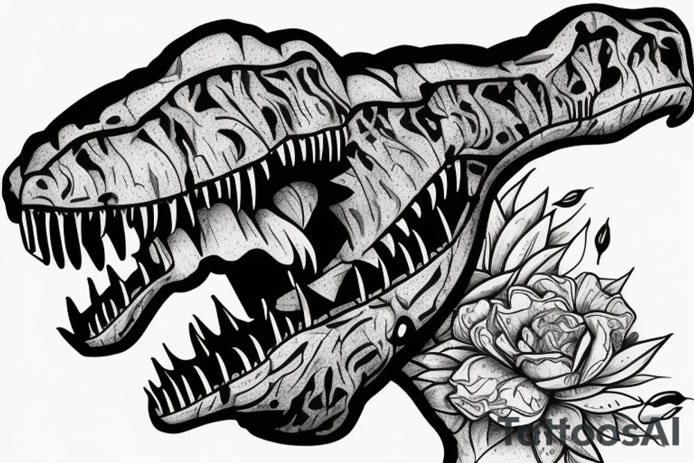 t-rex, flower, in arm tattoo idea