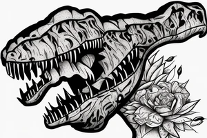 t-rex, flower, in arm tattoo idea