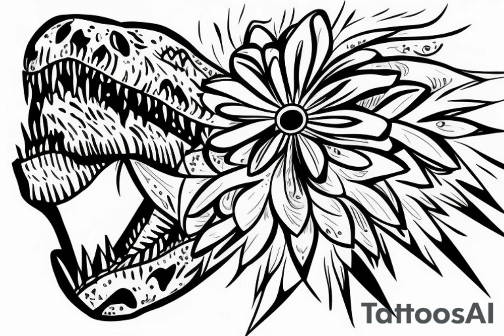 t-rex, flower, in arm tattoo idea