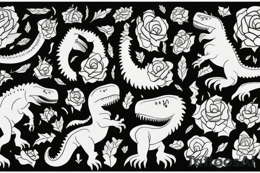t-rex, flower, in arm tattoo idea