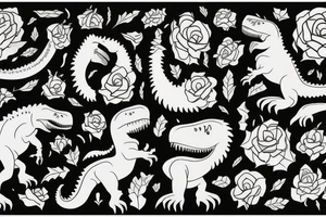 t-rex, flower, in arm tattoo idea