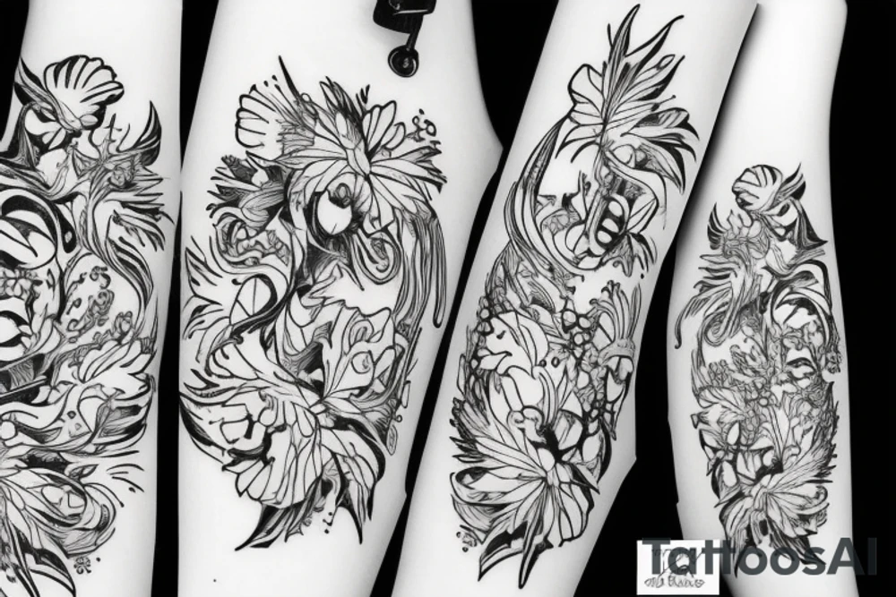 t-rex, flower, in arm tattoo idea