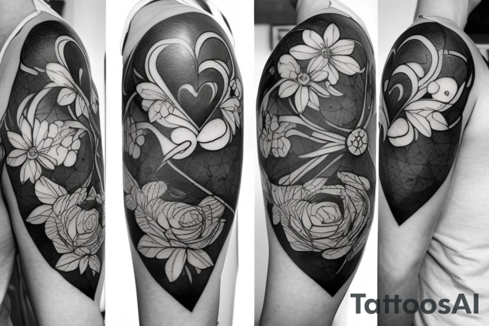 flowers, baloon, heart, in arm tattoo idea