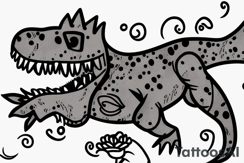 little t-rex with flower , in arm tattoo idea little t-rex with flower , in arm tattoo idea