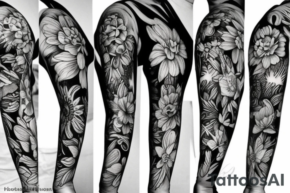flowers in all arm tattoo idea