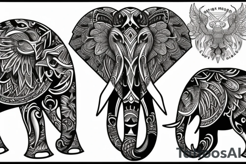 Elephant and eagle tattoo idea
