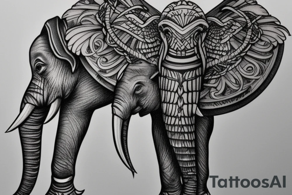 Elephant and eagle tattoo idea