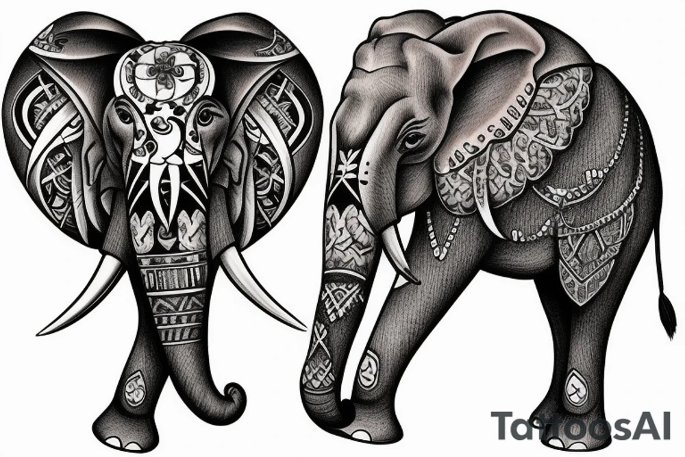 Elephant and eagle tattoo idea