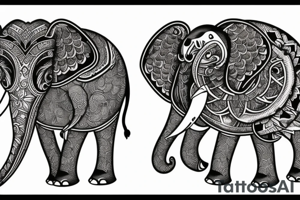 Elephant and eagle tattoo idea