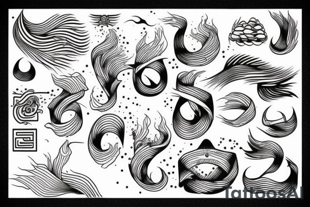 Wave illustration and lines tattoo idea