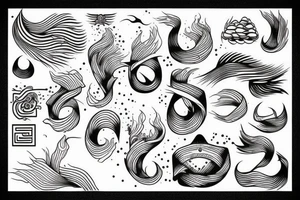 Wave illustration and lines tattoo idea