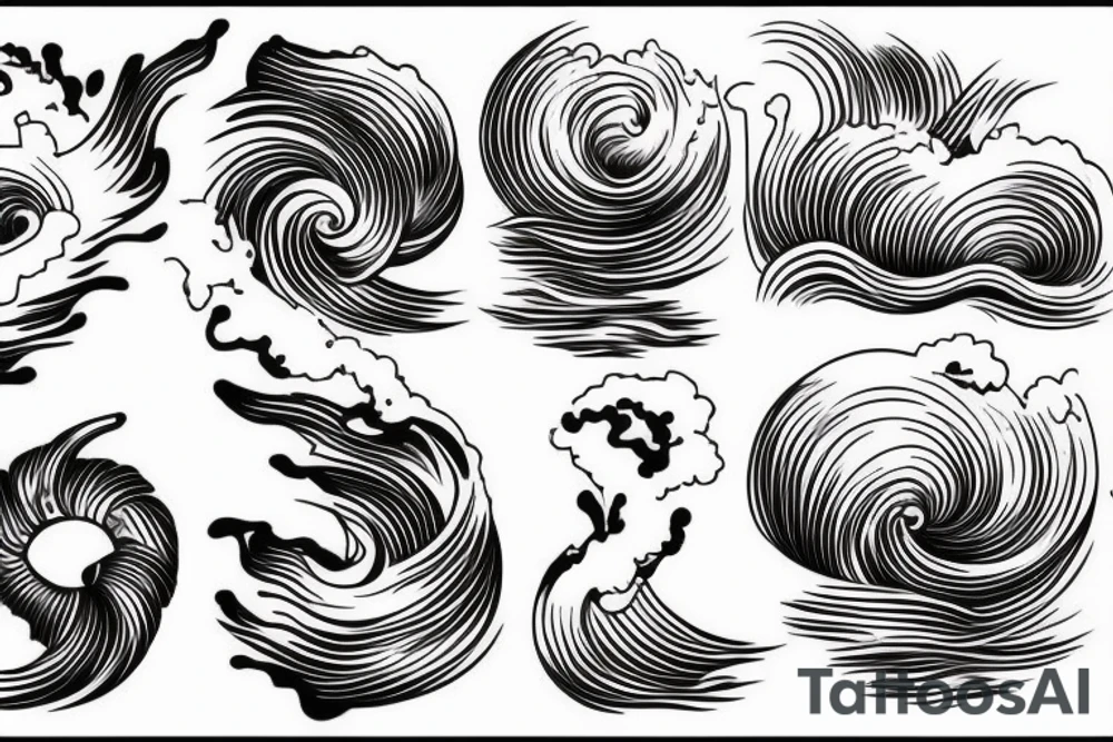 Wave illustration and lines tattoo idea