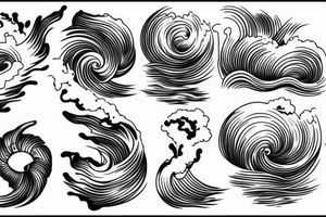 Wave illustration and lines tattoo idea