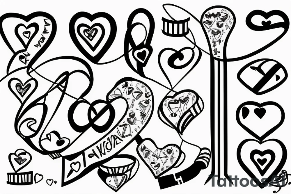 zipzac line with 3 ribbon heart and zipzac 3 ribbon tattoo idea