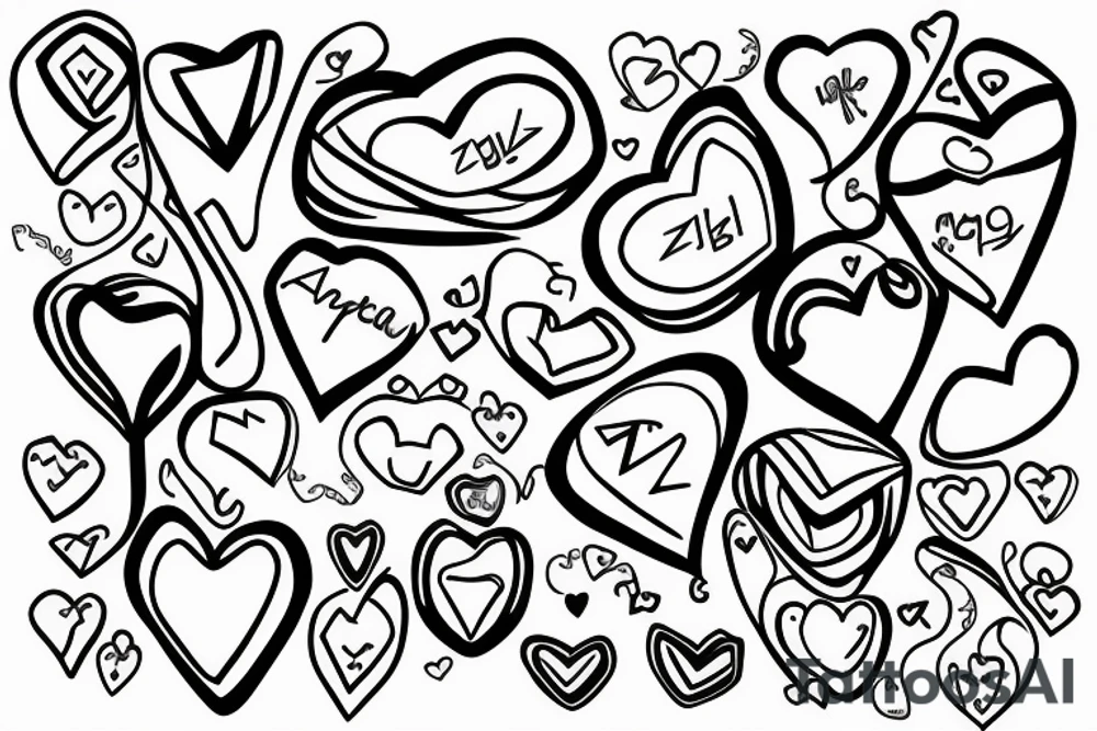 zipzac line with 3 ribbon heart and tattoo idea
