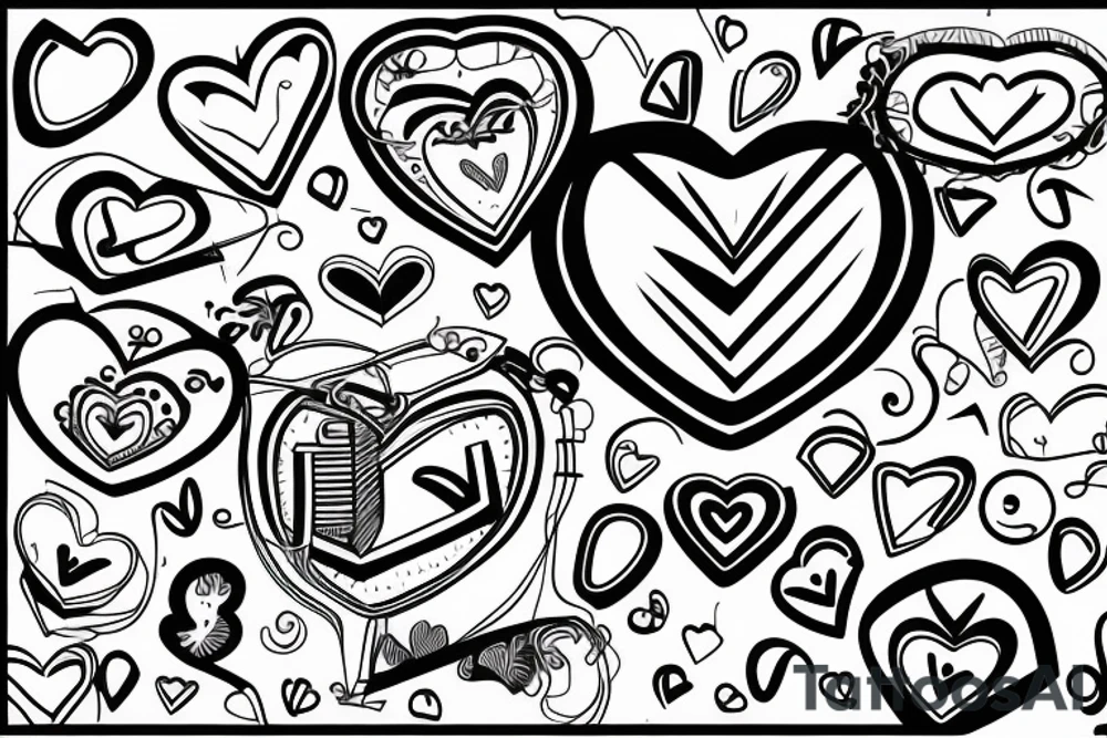 zipzac line with 3 ribbon heart and tattoo idea