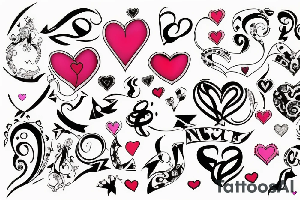 a heart with 3 ribbon on each side tattoo idea