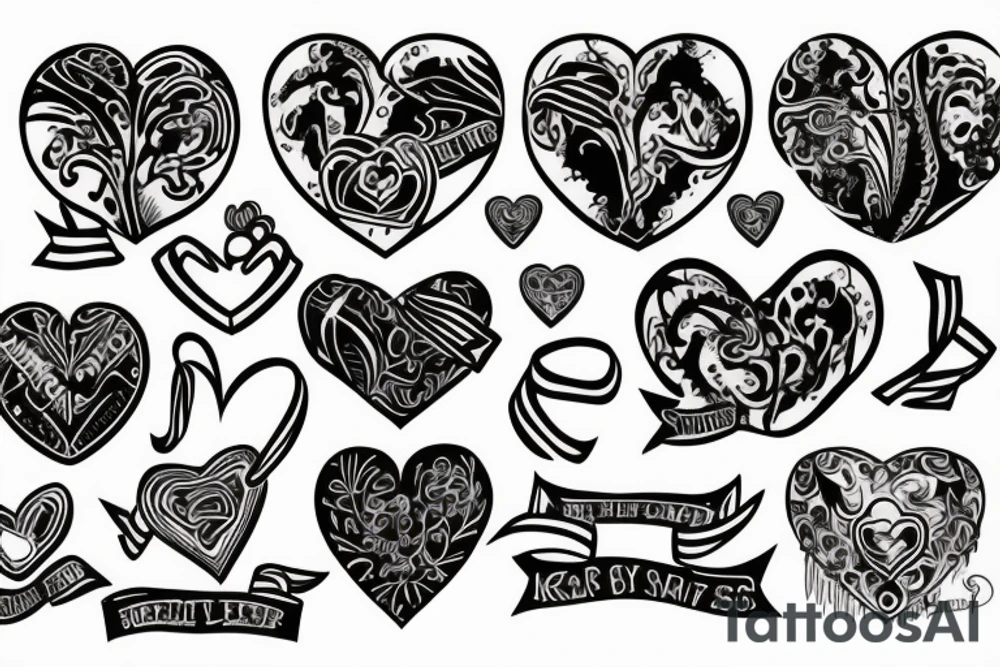 a heart with 3 ribbon on each side tattoo idea