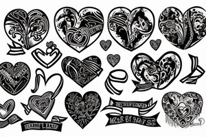 a heart with 3 ribbon on each side tattoo idea