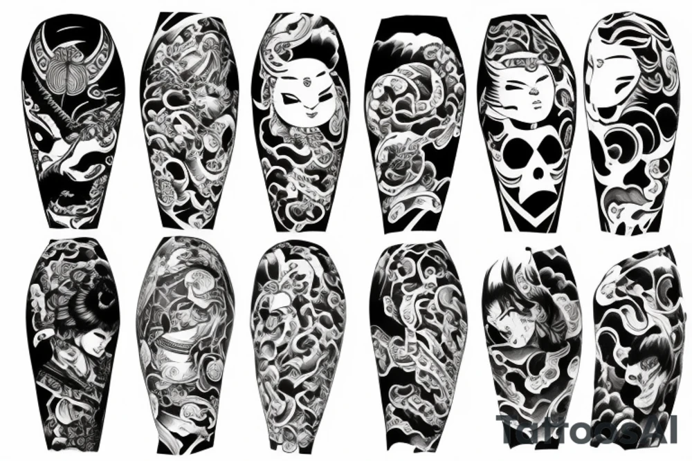 Asian style sleeve tattoo idea