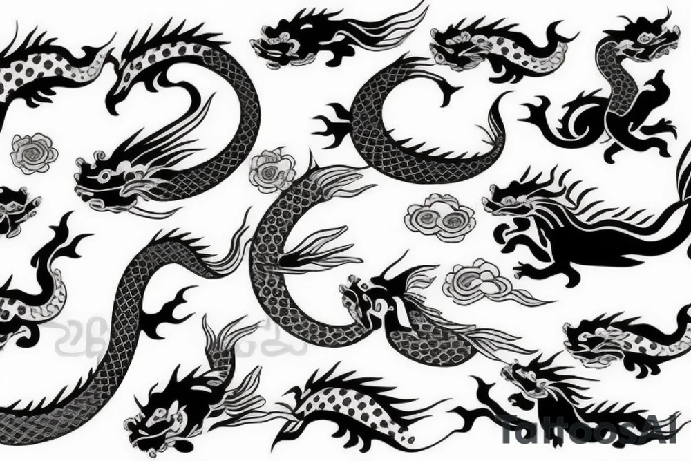 Asian pattern with a dragon and a koi fish tattoo idea