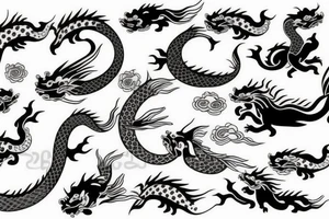 Asian pattern with a dragon and a koi fish tattoo idea