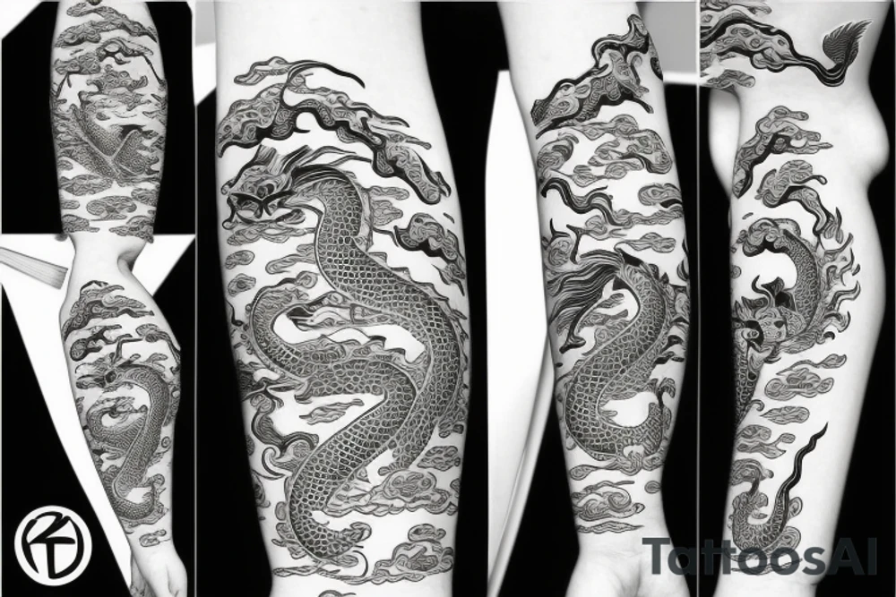 Asian pattern with a dragon and a koi fish tattoo idea