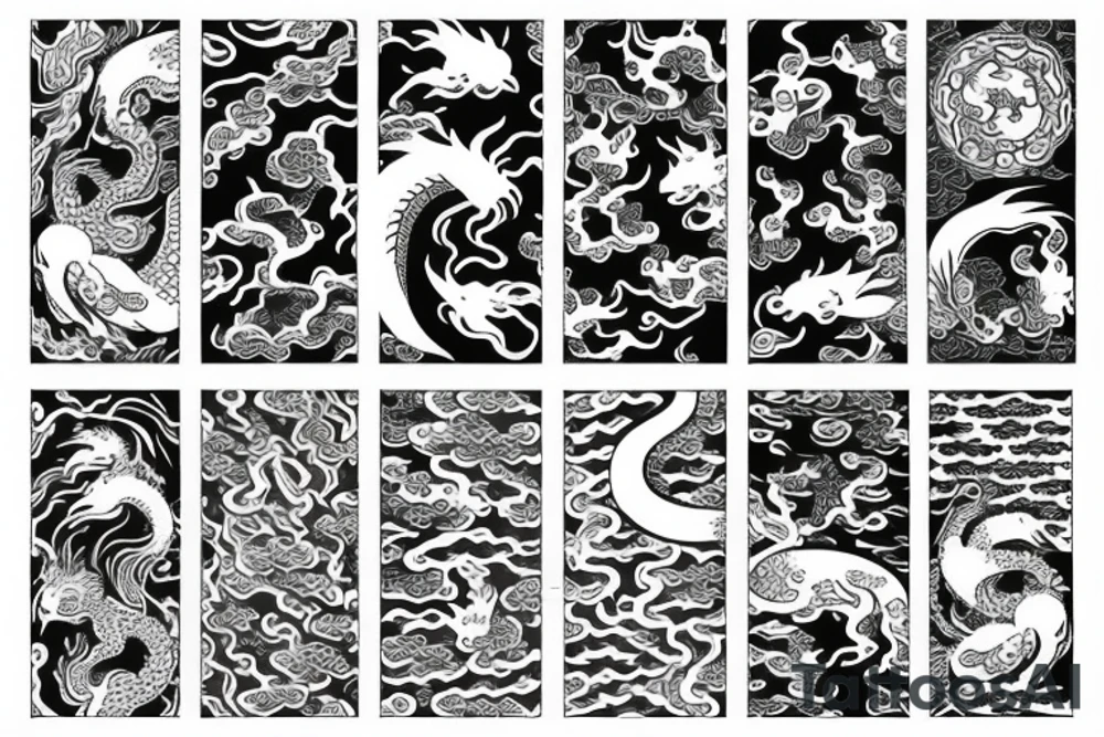 Asian pattern with a dragon and a koi fish tattoo idea