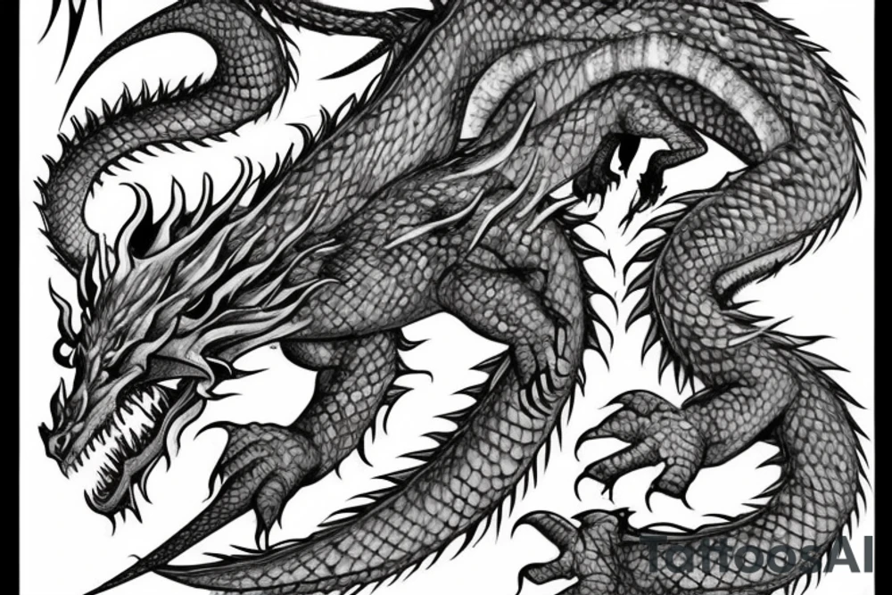 A single really big and scary dragon. tattoo idea