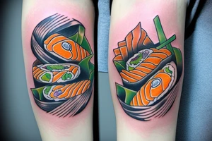 A tattoo of a salmon sushi roll tattoo idea