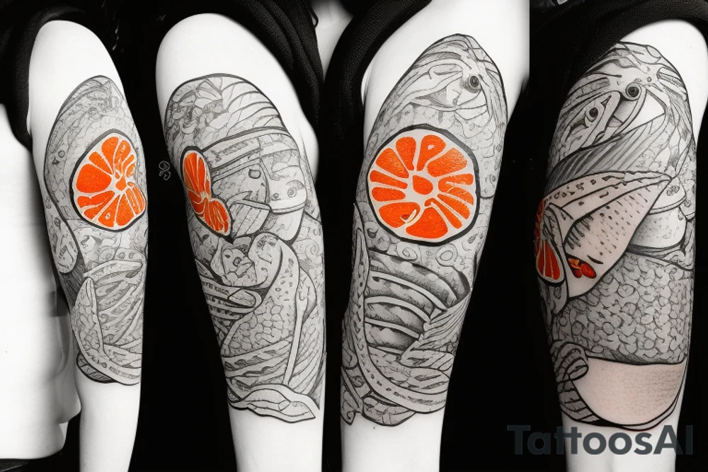A tattoo of a salmon sushi roll tattoo idea