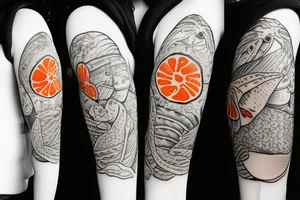 A tattoo of a salmon sushi roll tattoo idea