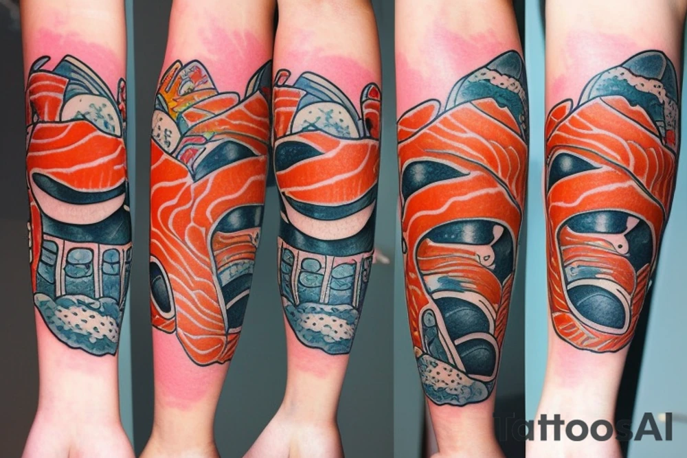 A tattoo of a salmon sushi roll tattoo idea