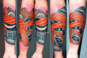A tattoo of a salmon sushi roll tattoo idea