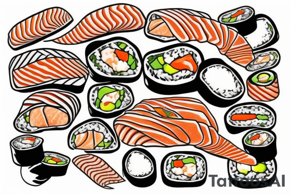 A tattoo of a salmon sushi roll tattoo idea
