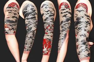Samurai kneeling with Japanese garden in background tattoo idea