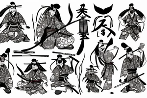 Samurai kneeling with Japanese garden in background tattoo idea