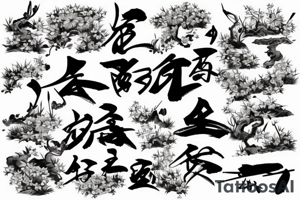 Samurai kneeling with Japanese garden in background tattoo idea