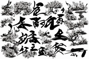 Samurai kneeling with Japanese garden in background tattoo idea