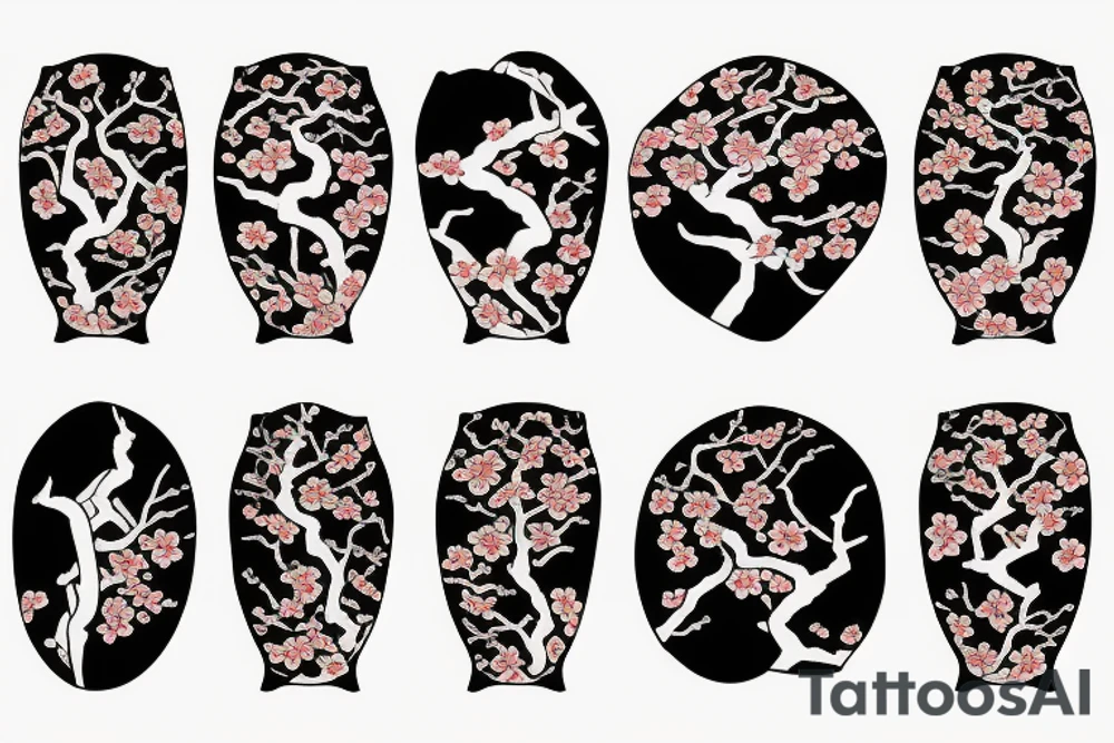 Samurai kneeling in front of cherry blossom tree and waterfall tattoo idea