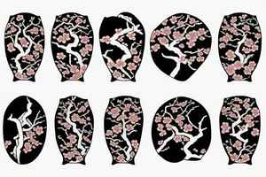 Samurai kneeling in front of cherry blossom tree and waterfall tattoo idea