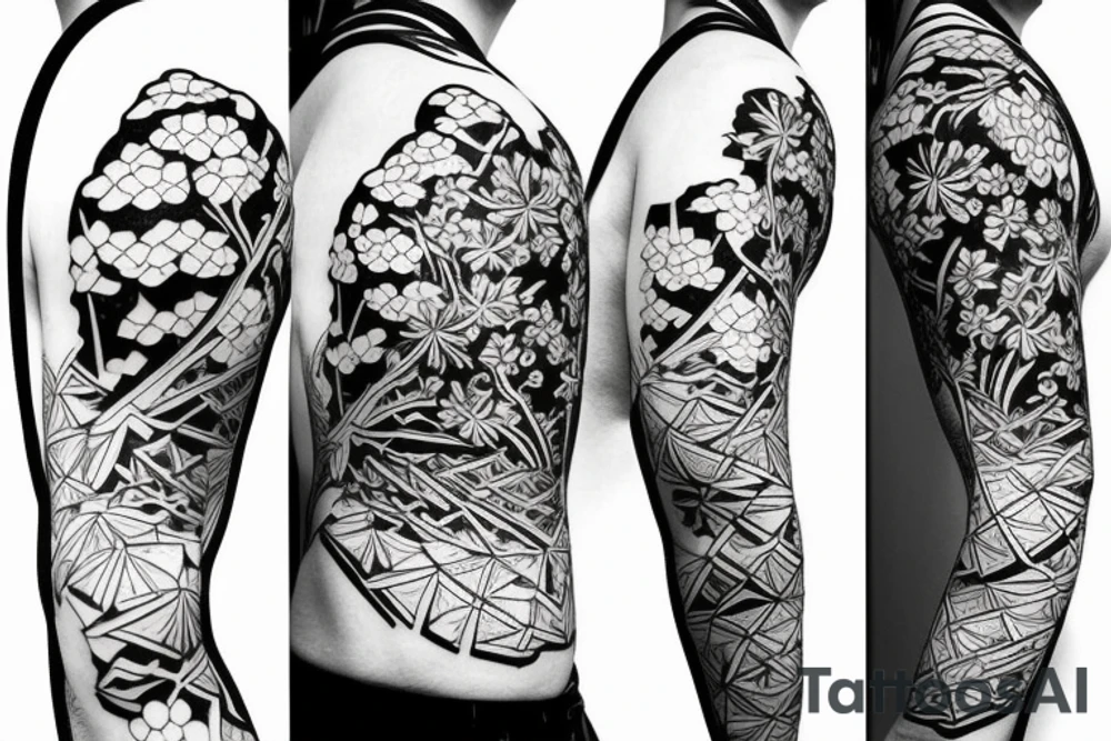 Samurai kneeling in front of cherry blossom tree and waterfall tattoo idea Samurai kneeling in front of cherry blossom tree and waterfall tattoo idea