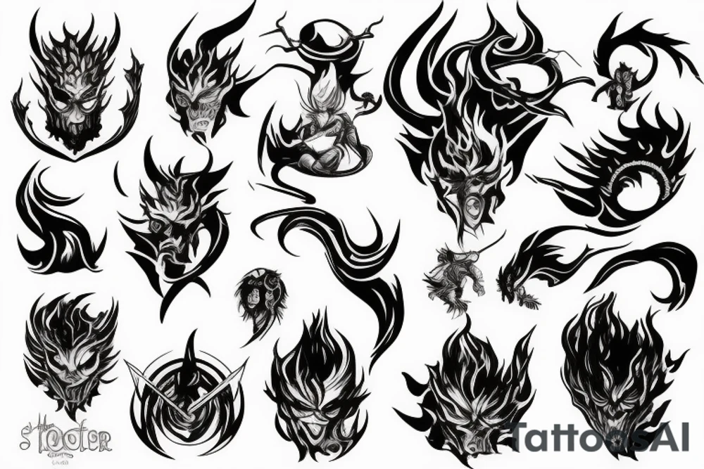 demon slayer with water and fire elements power tattoo idea