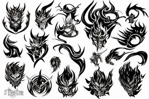 demon slayer with water and fire elements power tattoo idea